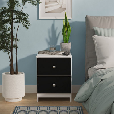 Portland 2 Drawer Compact Bedside Cabinet In Black & White Matt (Ready Assembled) - image 1