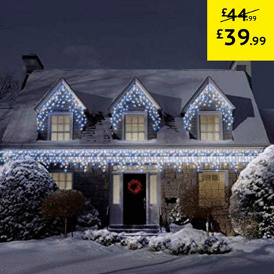 Best Artificial 10M/33Ft Blue & Bright White Connectable Icicle Lights 336 Mains Leds 8 Settings Memory & Timer Outdoor Weatherproof Christmas - image 1