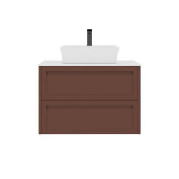 Royal Bathrooms Royal Bathroom Elmore 800mm Terracotta Clay Wall Mounted Bathroom Vanity Unit 2 Drawer Plain White Worktop With Cube Basin - thumbnail 7