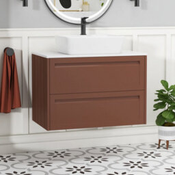 Royal Bathrooms Royal Bathroom Elmore 800mm Terracotta Clay Wall Mounted Bathroom Vanity Unit 2 Drawer Plain White Worktop With Cube Basin - thumbnail 1