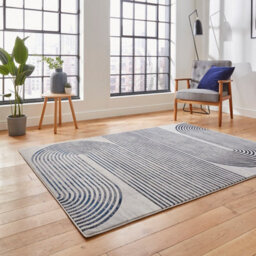 Grey Navy Abstract Striped Modern Easy To Clean Rug For Dining Room-120Cm X 170Cm - thumbnail 2