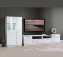 Impact Furniture Living Room Furniture Set Large Tv Unit With Glass Display Cabinet White Gloss Modern Sol