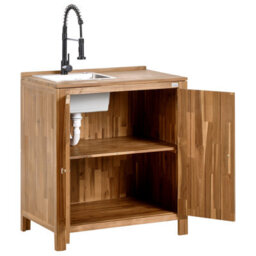 Beliani Outdoor Kitchen Cabinet With Sink Venosa Acacia Wood Brown/ Black - thumbnail 4