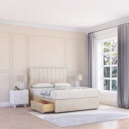 "Sloomy 4Ft6  Kansas Divan Bed Base Cream Plush ,no Drawers & 26"" Struts Headboard - Double"
