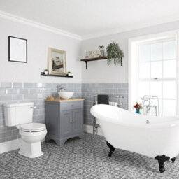 Homestylestore Light Grey Bathroom Suite With Double Ended Slipper Bath And Feet, 645mm Vanity Unit And Close Coupled Toilet - thumbnail 1