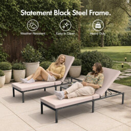 Vonhaus Sun Loungers 3 Piece Set With Side Table, Garden Recliner Sunloungers With Cushions, Outdoor Patio Set, Aruba - thumbnail 3