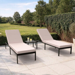 Vonhaus Sun Loungers 3 Piece Set With Side Table, Garden Recliner Sunloungers With Cushions, Outdoor Patio Set, Aruba - thumbnail 1