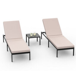 Vonhaus Sun Loungers 3 Piece Set With Side Table, Garden Recliner Sunloungers With Cushions, Outdoor Patio Set, Aruba - thumbnail 2