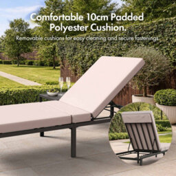 Vonhaus Sun Loungers 3 Piece Set With Side Table, Garden Recliner Sunloungers With Cushions, Outdoor Patio Set, Aruba - thumbnail 5