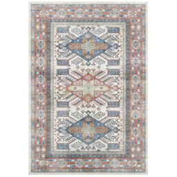 Blue Bordered Floral Rug For Bedroom, & Living Room, 7mm Thick Stain-Resistant Traditional Rug - 120Cm X 170Cm - thumbnail 2
