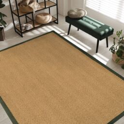Brown, Green Herringbone Weave Large Rug, (L)200Cm X (W)135Cm - thumbnail 2