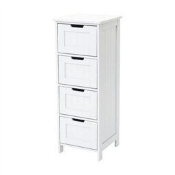 4 Drawer-White Bathroom Wood Cabinet Storage 4 Drawers 1 Door Free Standing Cupboard Unit - thumbnail 4