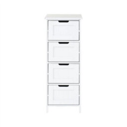 4 Drawer-White Bathroom Wood Cabinet Storage 4 Drawers 1 Door Free Standing Cupboard Unit - thumbnail 5