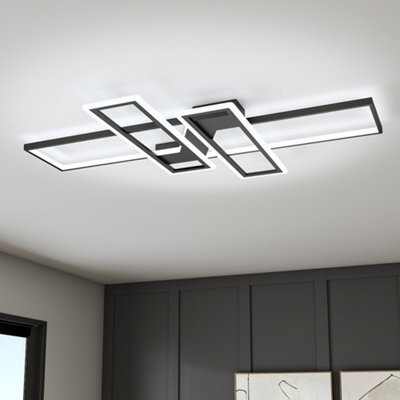 Living And Home Geometric Black Frame Rectangular Integrated Led Semi Flush Ceiling Light Fixture In White Light 120Cm - image 1
