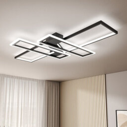 Living And Home Geometric Black Frame Rectangular Integrated Led Semi Flush Ceiling Light Fixture In White Light 120Cm - thumbnail 2