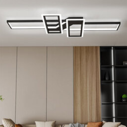 Living And Home Geometric Black Frame Rectangular Integrated Led Semi Flush Ceiling Light Fixture In White Light 120Cm - thumbnail 3