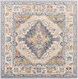 Livabliss Square Ankara-Vintage Grey Taupe Blue Traditional Boho Living Dining Bedroom Rug 200 X 200 Cm Easy Care, Non Shedding - thumbnail 1