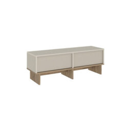 Decortie Modern Tv Stand 118Cm With 2 Soft-Close Drop-Down Doors, Wall-Mount Option Tv Cabinet Living Room, Sandstone, Natural Oak - thumbnail 2