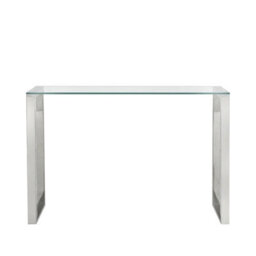 Vanity Living Slim Metal Console Table For Hallway Living Room Furniture, 120Cm Entryway Table With Clear Glass Top - thumbnail 4