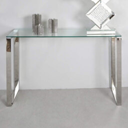 Vanity Living Slim Metal Console Table For Hallway Living Room Furniture, 120Cm Entryway Table With Clear Glass Top - thumbnail 1