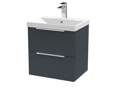 Balterley Tixall Fluted 2 Drawer Wall Hung Vanity Unit With Thin Edge Basin, Dark Grey, 500mm - image 1