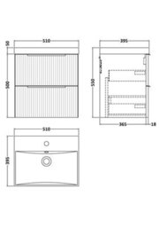 Balterley Tixall Fluted 2 Drawer Wall Hung Vanity Unit With Thin Edge Basin, Dark Grey, 500mm - thumbnail 2