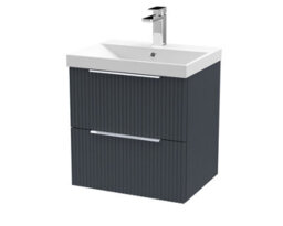 Balterley Tixall Fluted 2 Drawer Wall Hung Vanity Unit With Thin Edge Basin, Dark Grey, 500mm - thumbnail 1