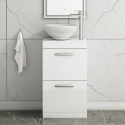Royal Bathrooms 500mm Floor Standing Vanity Unit 2 Drawer Gloss White & Countertop Basin - Breeze - thumbnail 1
