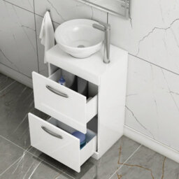 Royal Bathrooms 500mm Floor Standing Vanity Unit 2 Drawer Gloss White & Countertop Basin - Breeze - thumbnail 3
