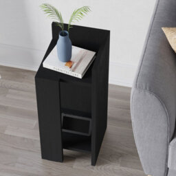 Decortie Elos Modern Narrow Right Module Bedside Table Nightstand 25Cm Drop-Door Storage Black Wood - thumbnail 5