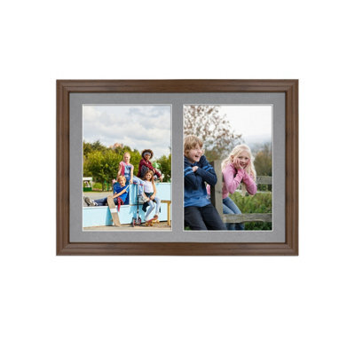 AK Frames 20X14 Walnut Classic Multi Photo Frame With Mid Grey Mount - Holds 2 Apertures (2X) A4 Photos - image 1