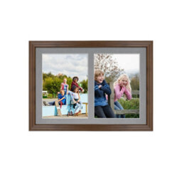 AK Frames 20X14 Walnut Classic Multi Photo Frame With Mid Grey Mount - Holds 2 Apertures (2X) A4 Photos