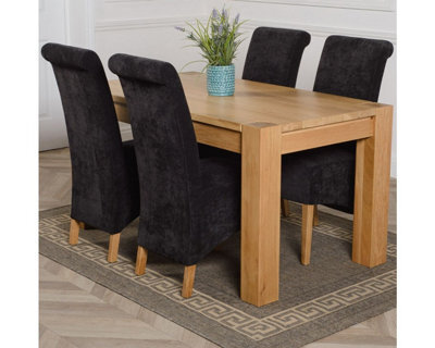 That's Furniture Kuba 150 X 85 Cm Chunky Medium Oak Dining Table And 4 Chairs Dining Set With Montana Black Fabric Chairs - image 1