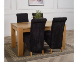That's Furniture Kuba 150 X 85 Cm Chunky Medium Oak Dining Table And 4 Chairs Dining Set With Montana Black Fabric Chairs - thumbnail 3