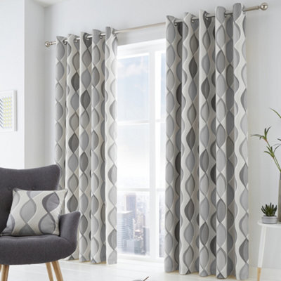 Fusion Lennox Modern Geo Print Grey Eyelet Curtains - image 1