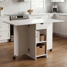 Foldable Dinner Table With Wheels And Storage Shelf Space Saving Dining Table - thumbnail 3