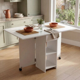 Foldable Dinner Table With Wheels And Storage Shelf Space Saving Dining Table - thumbnail 4