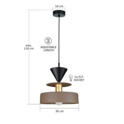 Luminosa Lighting Luminosa Valia Dome Pendant Ceiling Light Brown, Gold, Black 1X E27 - thumbnail 4