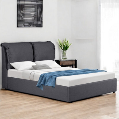 OAT Home Chester Modern Pillow Headboard Ottoman Storage Double Bed Frame - Charcoal Grey - image 1