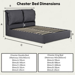 OAT Home Chester Modern Pillow Headboard Ottoman Storage Double Bed Frame - Charcoal Grey - thumbnail 9