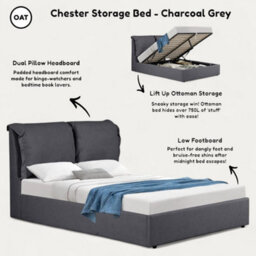 OAT Home Chester Modern Pillow Headboard Ottoman Storage Double Bed Frame - Charcoal Grey - thumbnail 8