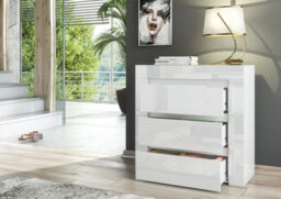 Furneo Modern White 3 Drawer Chest Of Drawers Cabinet Storage Matt & High Gloss Clifton 15 - thumbnail 3