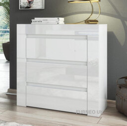 Furneo Modern White 3 Drawer Chest Of Drawers Cabinet Storage Matt & High Gloss Clifton 15 - thumbnail 1