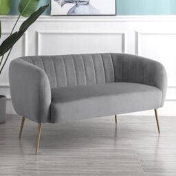 Matilda 137Cm Wide Grey Ruched Back Velvet 2 Seat Sofa With Brass Coloured Steel Legs