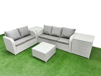 Fimous 5 Seater Pe Rattan Wicker Garden Furniture Conservatory Sofa Set Square Coffee Table 2 Side Table - image 1