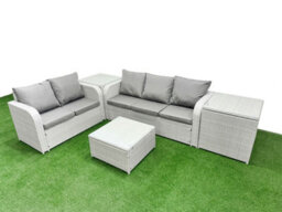 Fimous 5 Seater Pe Rattan Wicker Garden Furniture Conservatory Sofa Set Square Coffee Table 2 Side Table - thumbnail 1