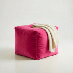 Kosi Atelier Kosiatelier Bean Bag Velvet Footstool Ottomona Cube Pouf Chair Pouffe, Polystyrene Beads Filled - Hot Pink, 30Cm X 30Cm X 30Cm - thumbnail 3