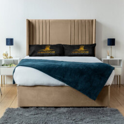 UKBEDFURNITURE Skyline Beige Plush Wingback Divan Bed Base With 54 Inch Headboard - No Storage - thumbnail 1