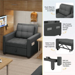 Yaheetech 3-In-1 Convertible Sleeper Sofa Bed Chair Dark Grey - thumbnail 6