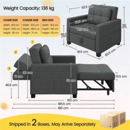 Yaheetech 3-In-1 Convertible Sleeper Sofa Bed Chair Dark Grey - thumbnail 4